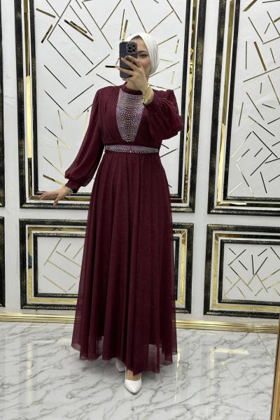 Amaris simli abiye Bordo