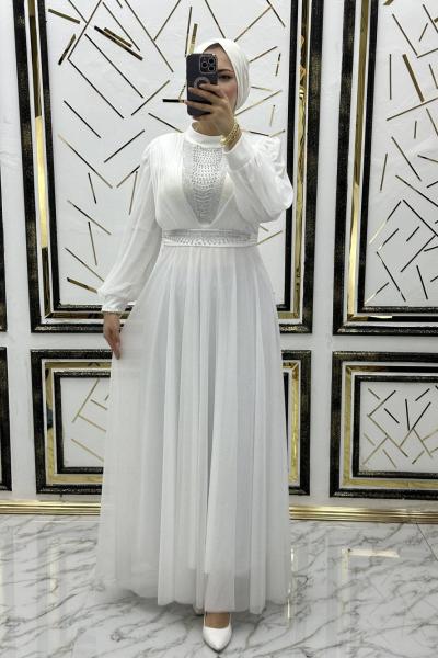 Amaris simli abiye Beyaz