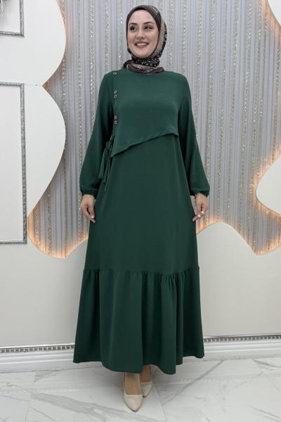 Aram düğme elbise Zümrüt