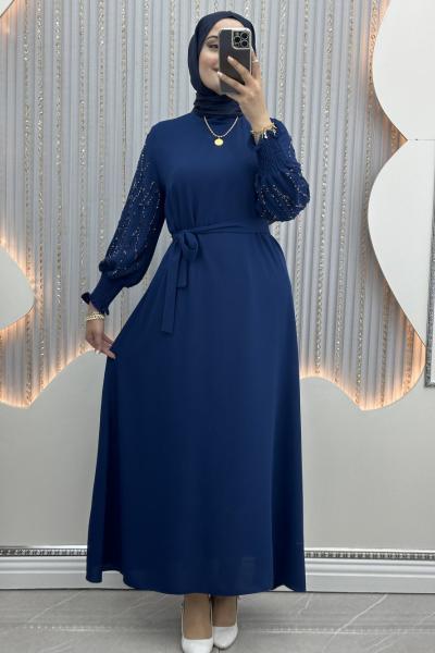 Arşin Taşlı Elbise Lacivert