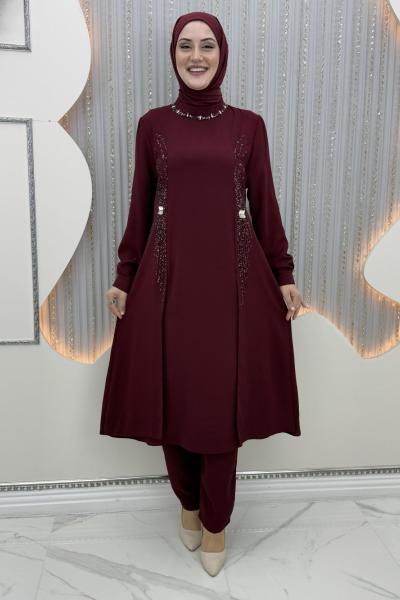 Nora pantolonlu takım Bordo